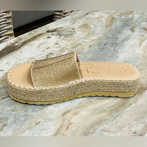 Women’s BEACH By Matisse Sunkissed gold shimmer espadrille platform sandal. Sz 9 - Picture 4 of 7